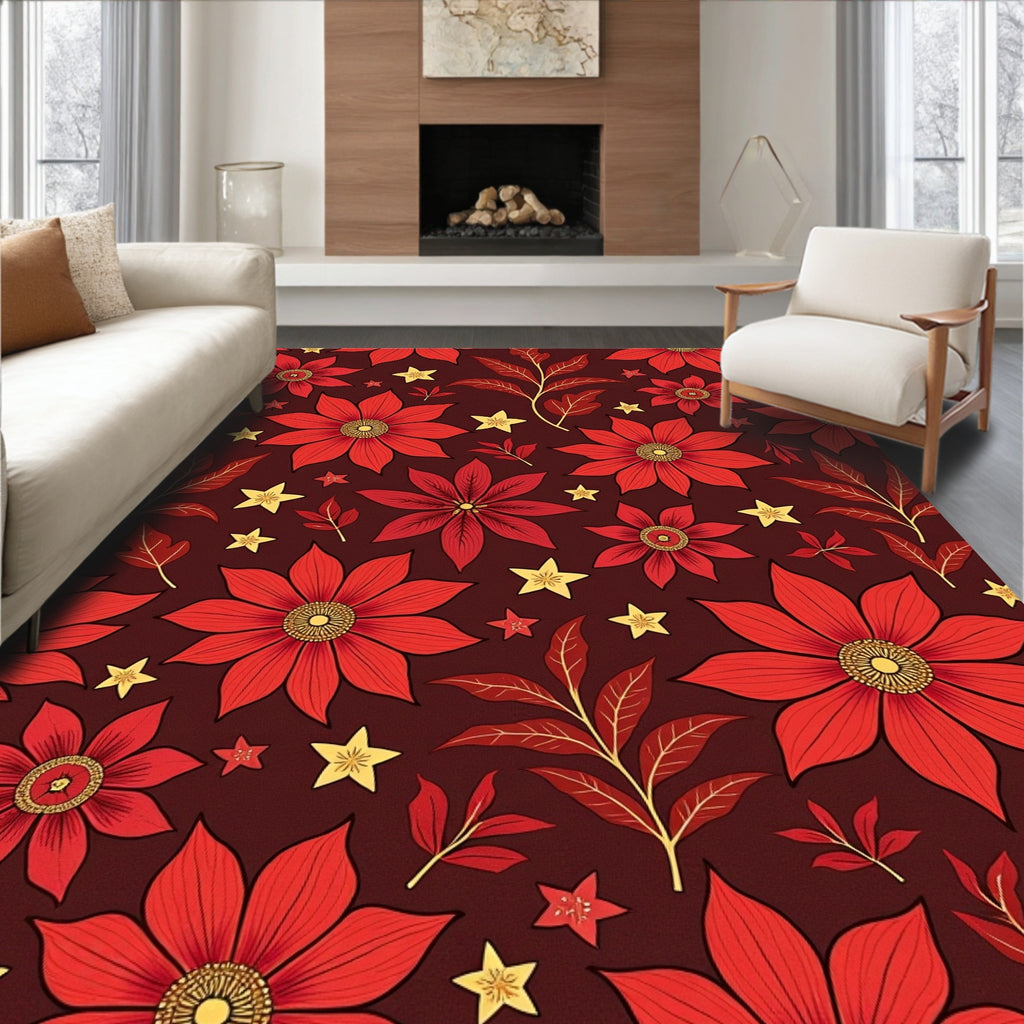 Crimson Flower Starry Night Arrangement Rug