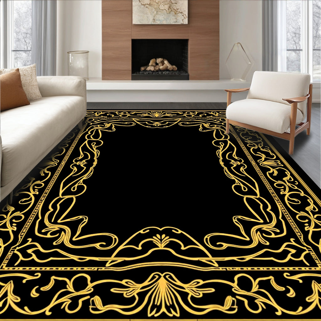 Ornate Gilded Floral Scroll Frame Rug