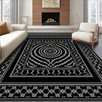 Ornate Black and White Geometric Mandala Rug