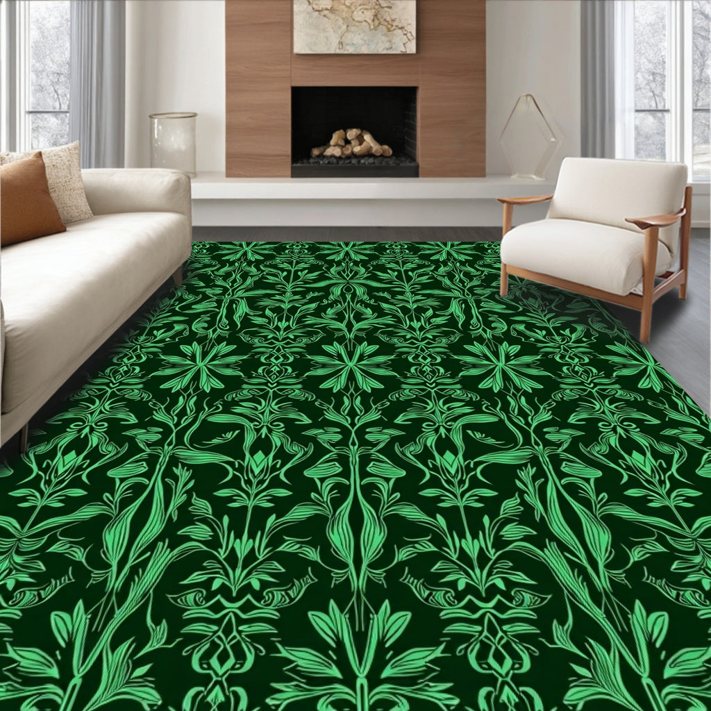 Emerald Green Art Nouveau Floral Rug