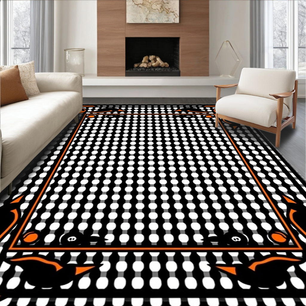 Spooky Halloween Orange Black Pumpkin Bats Rug