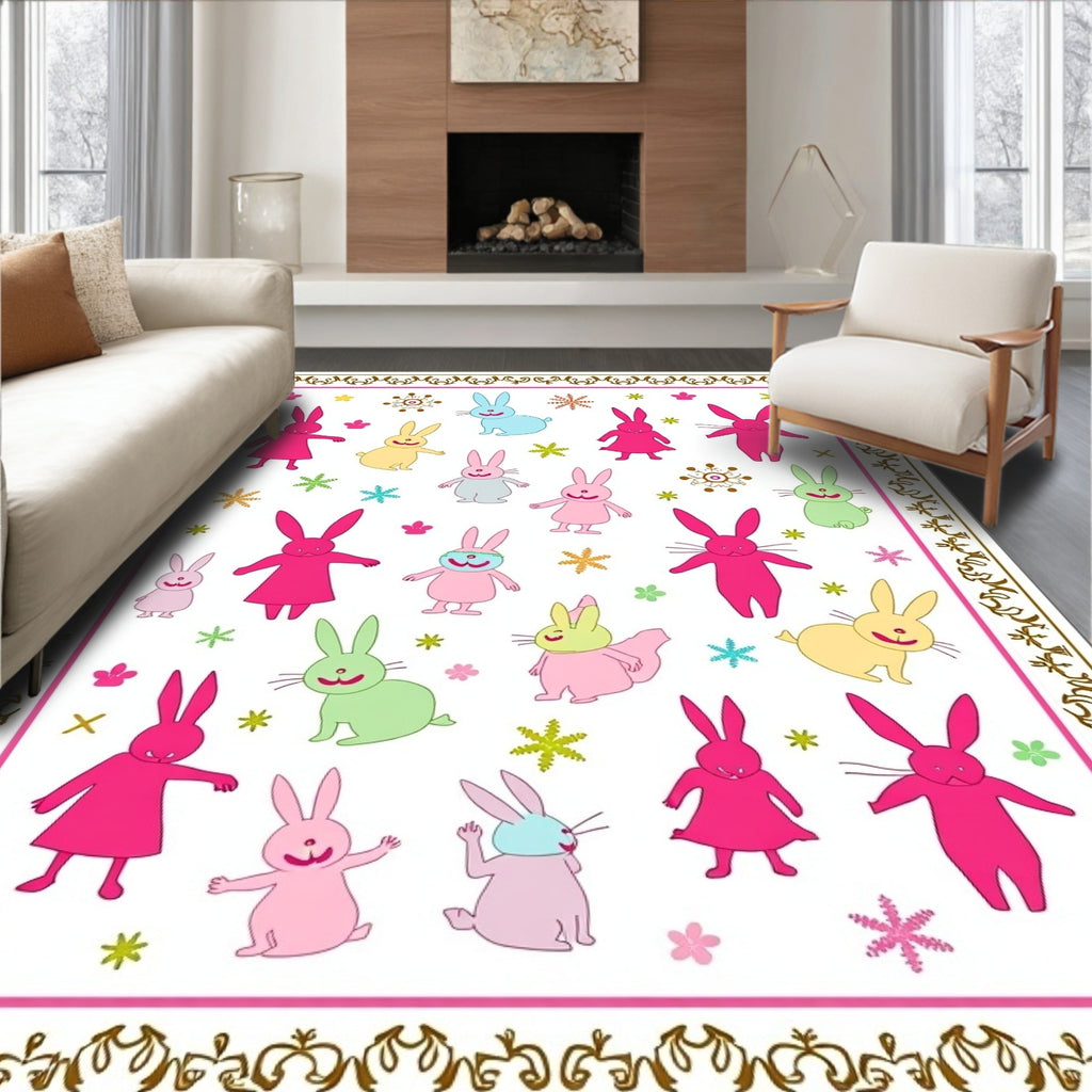 Playful Pink Bunny Sprinkle Collection Rug