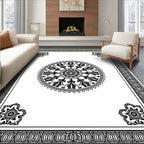 Ornate Black Medallion Border Rug