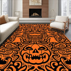 Spooky Orange Halloween Jack O Lantern Bat Rug