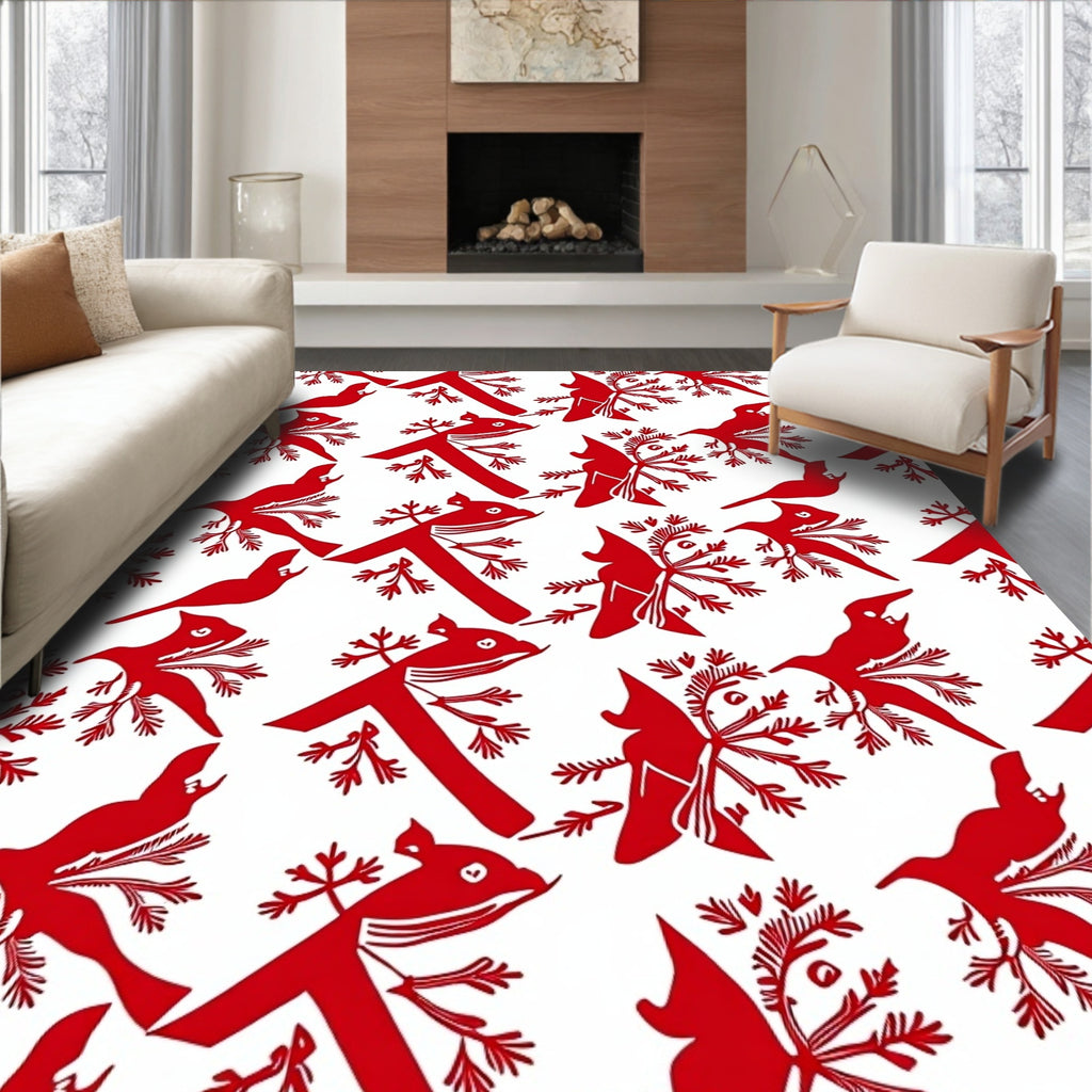 Rustic Red Bird Tree Branch Collage Rug