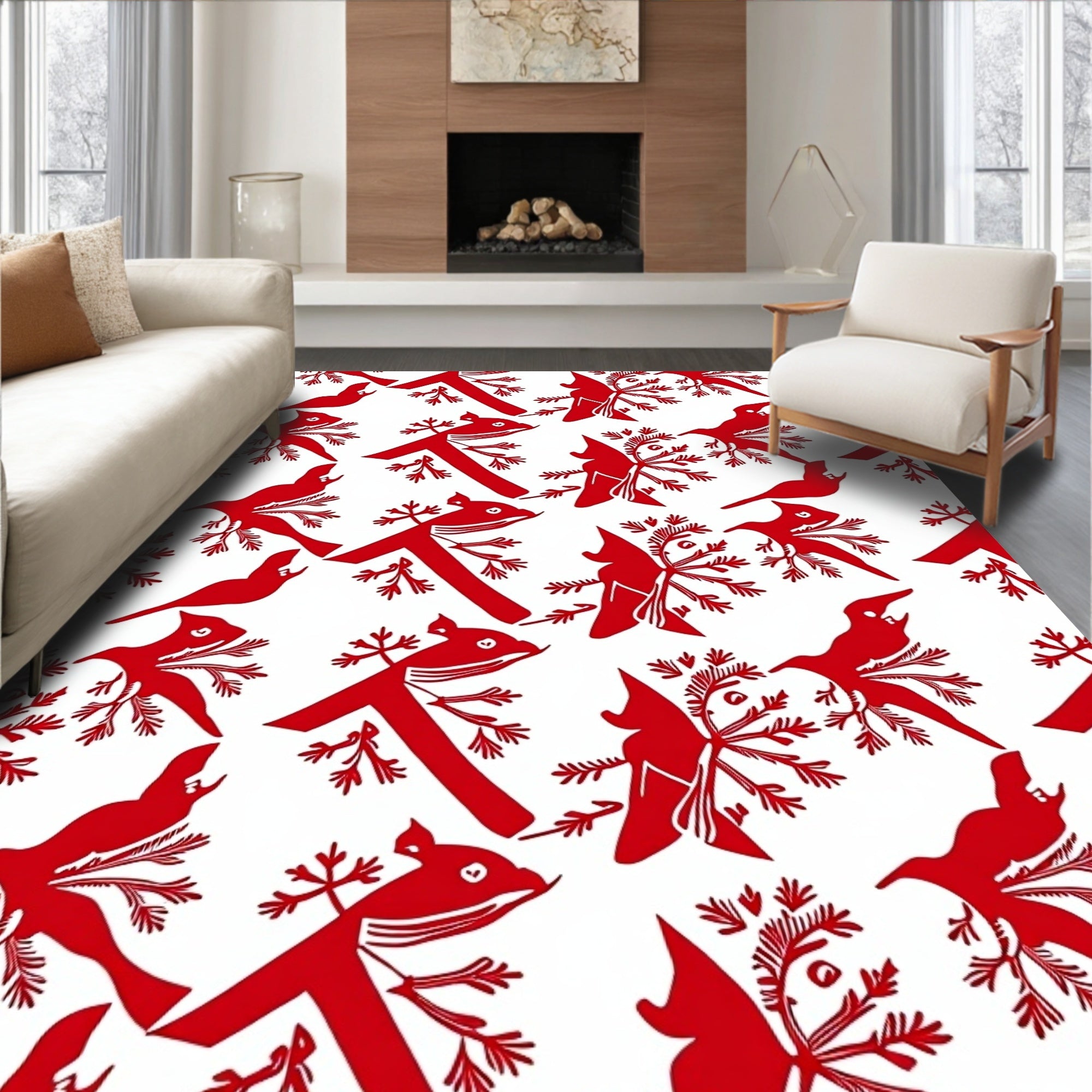 Rustic Red Bird Tree Branch Collage Rug