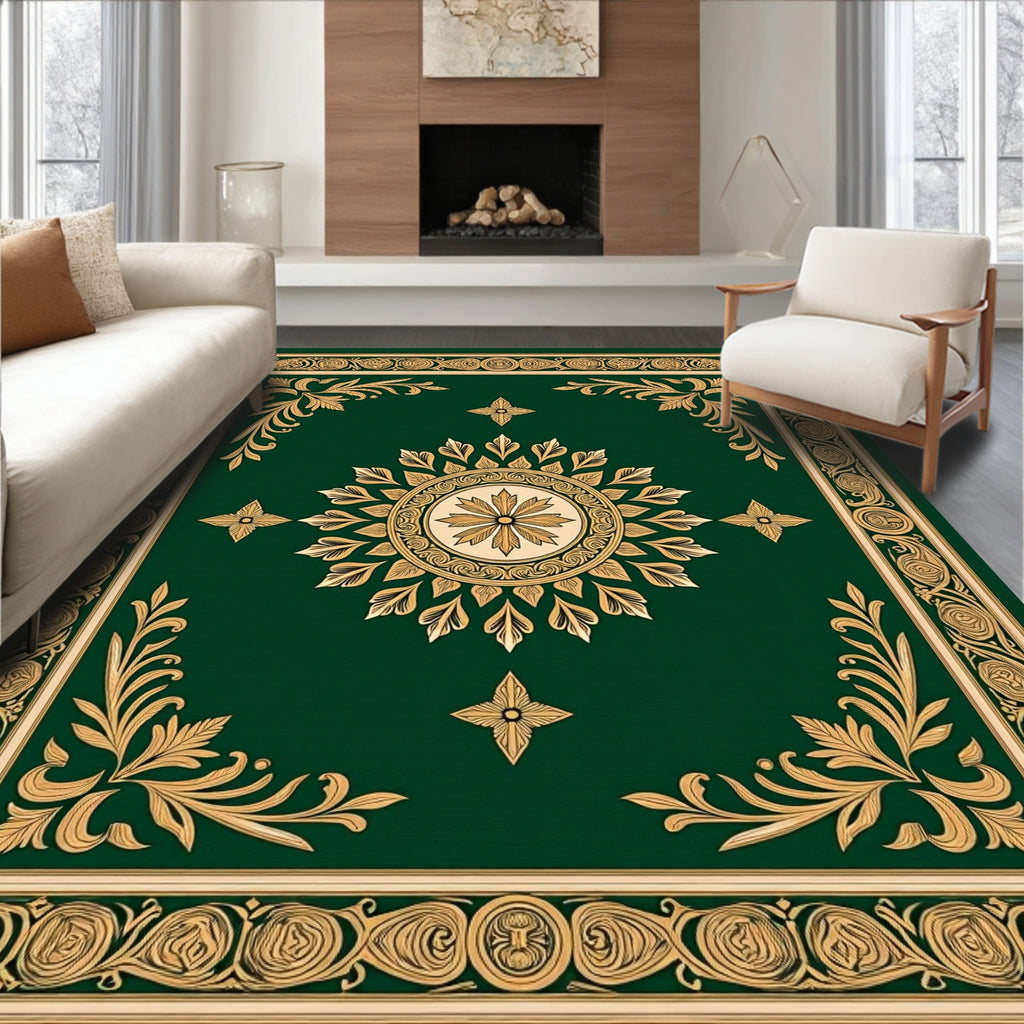 Emerald Green Floral Medallion Rug