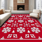 Crimson Snowflakes and Trees Holiday Rug