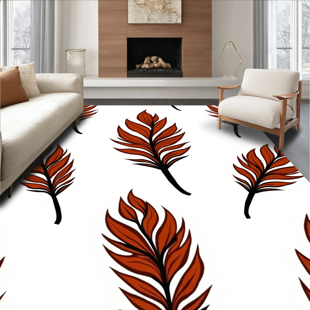 Earthy Red Leafy Botanical Arrangement Rug