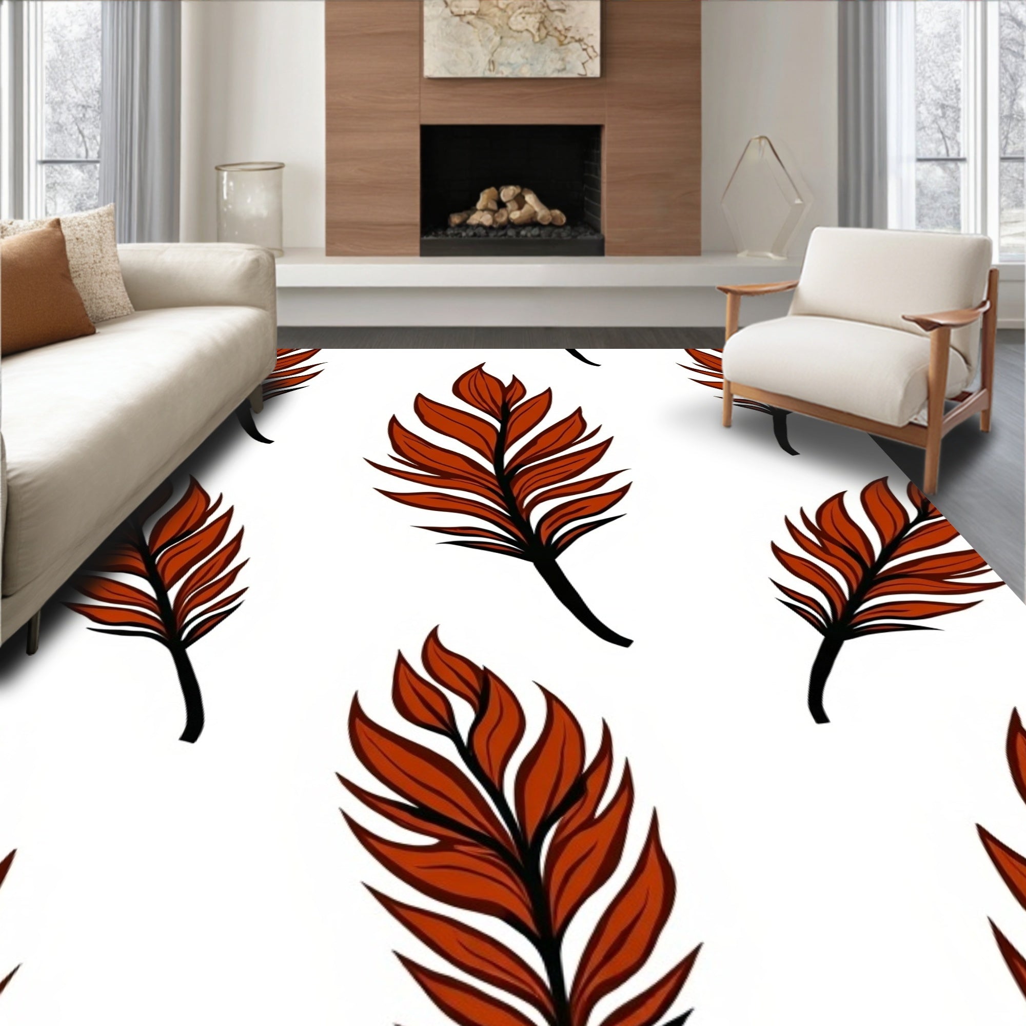 Earthy Red Leafy Botanical Arrangement Rug