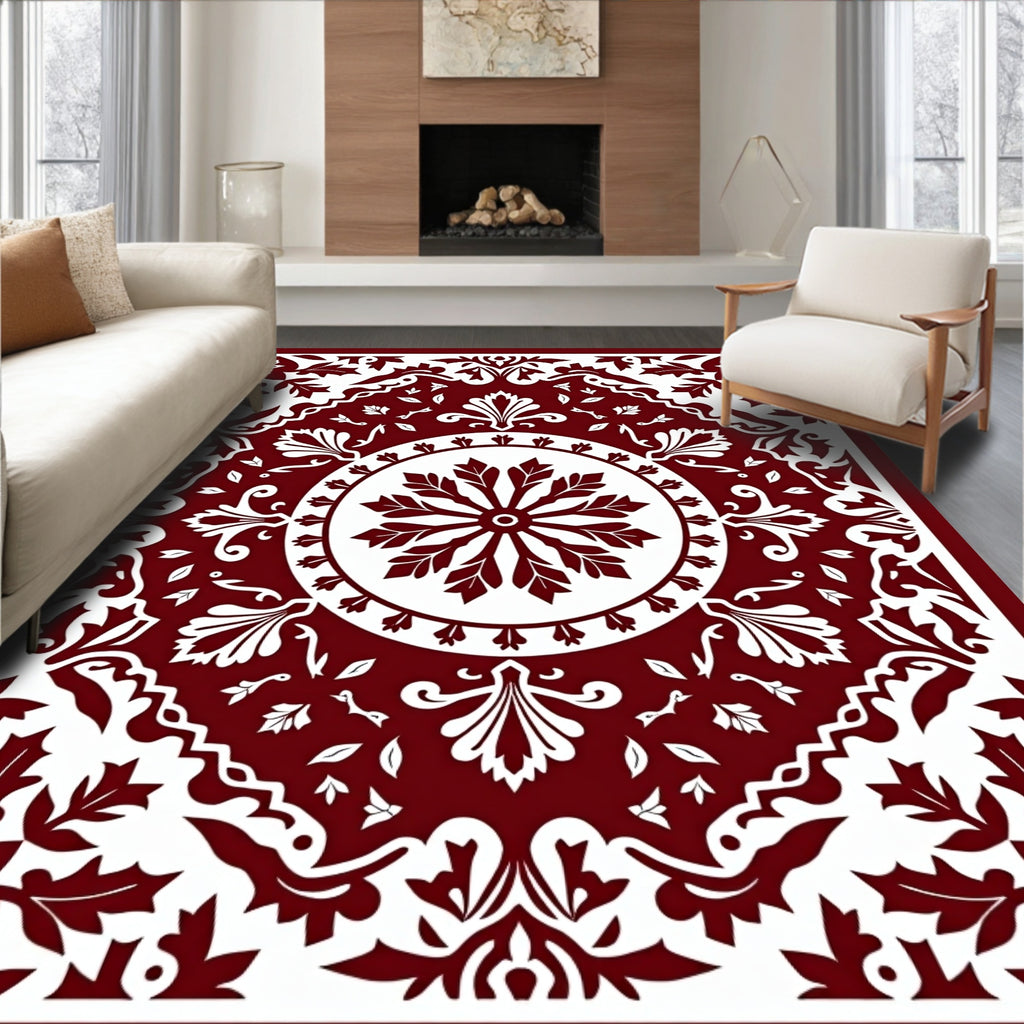 Classic Crimson Floral Medallion Rug
