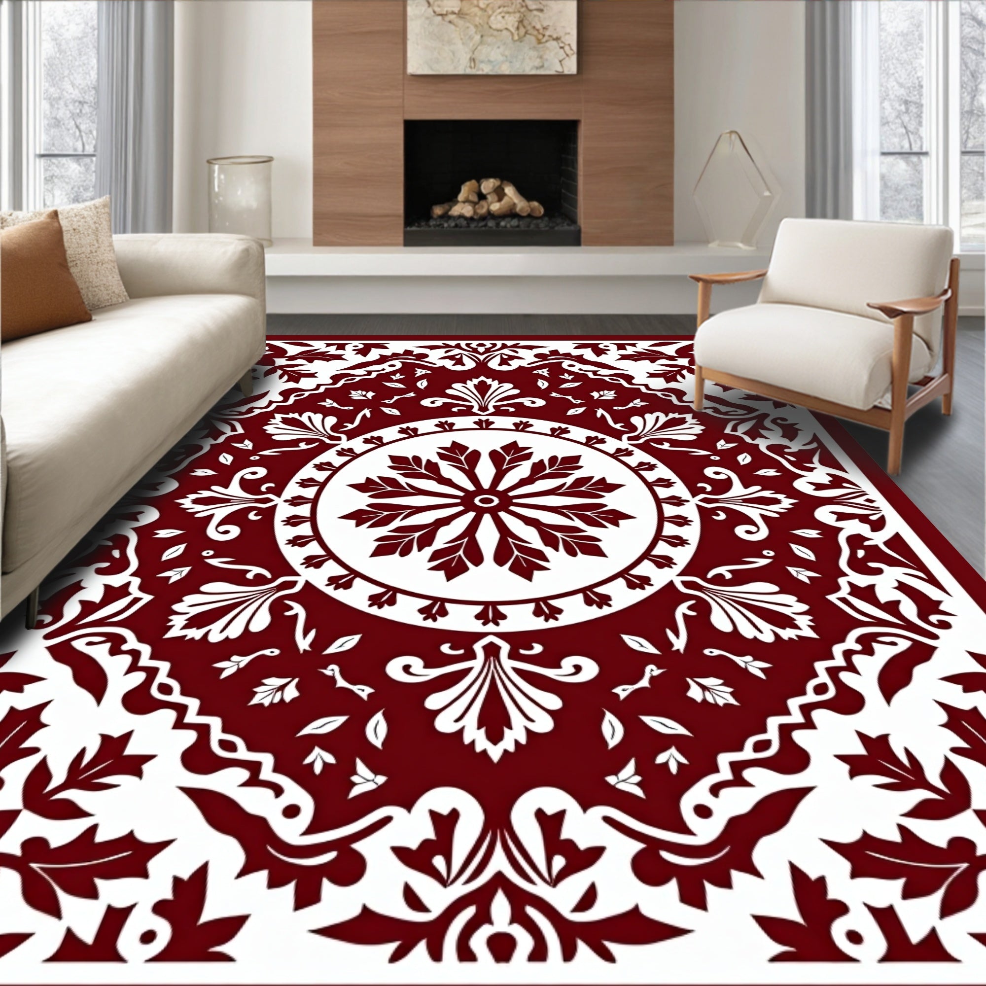Classic Crimson Floral Medallion Rug