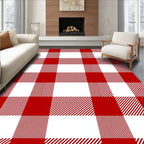 Crimson White Plaid Checkered Squares Rug