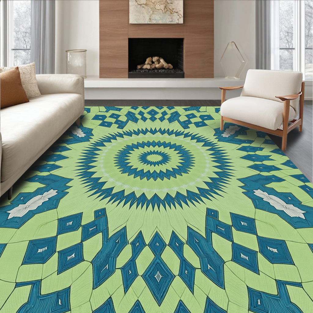 Mint Geometric Medallion Sunburst Rug