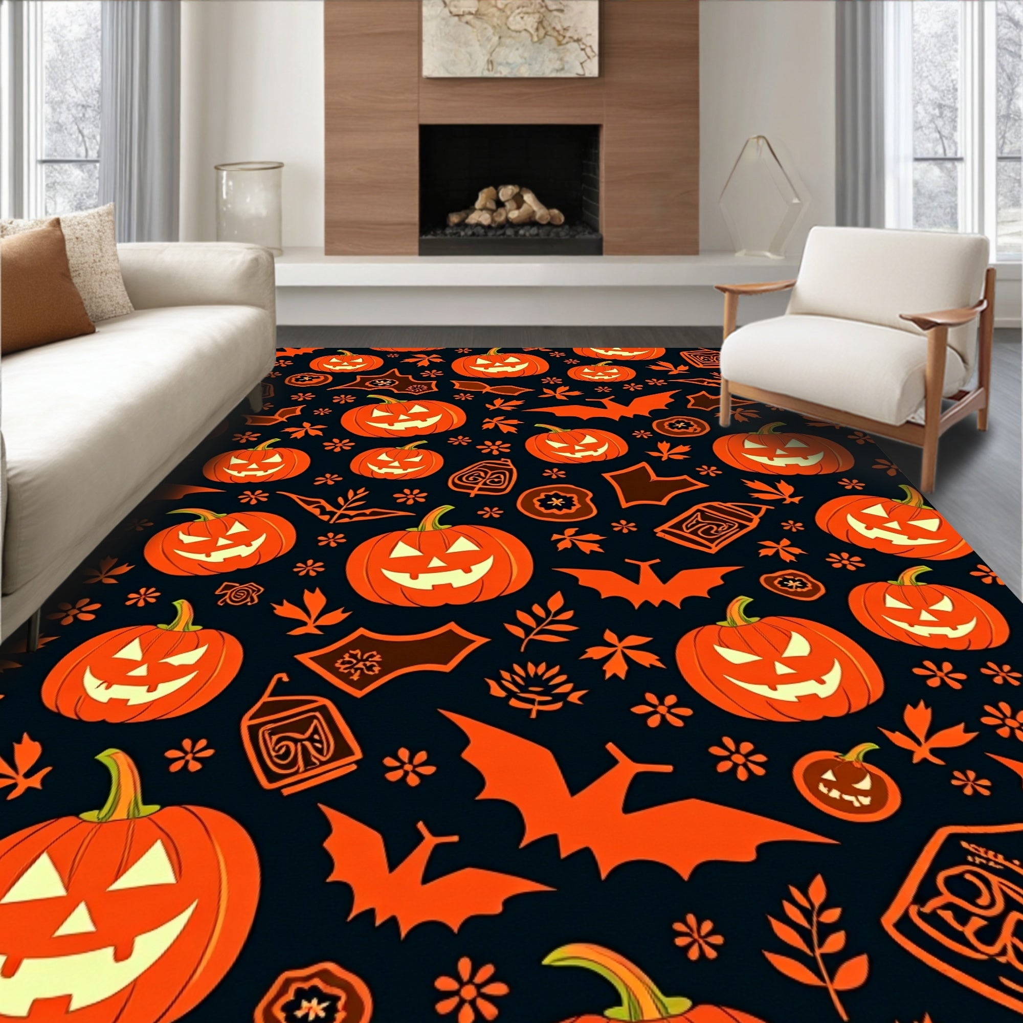 Orange Halloween Pumpkin Collage Rug