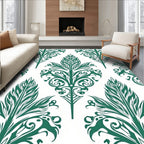 Deep Emerald Leaf Damask Rug