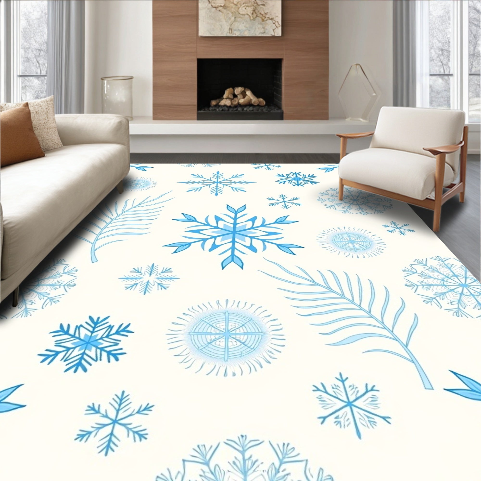 Light Blue Snowflake Winter Collection Rug