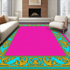 Vibrant Cyan Gold Nouveau Frame Rug