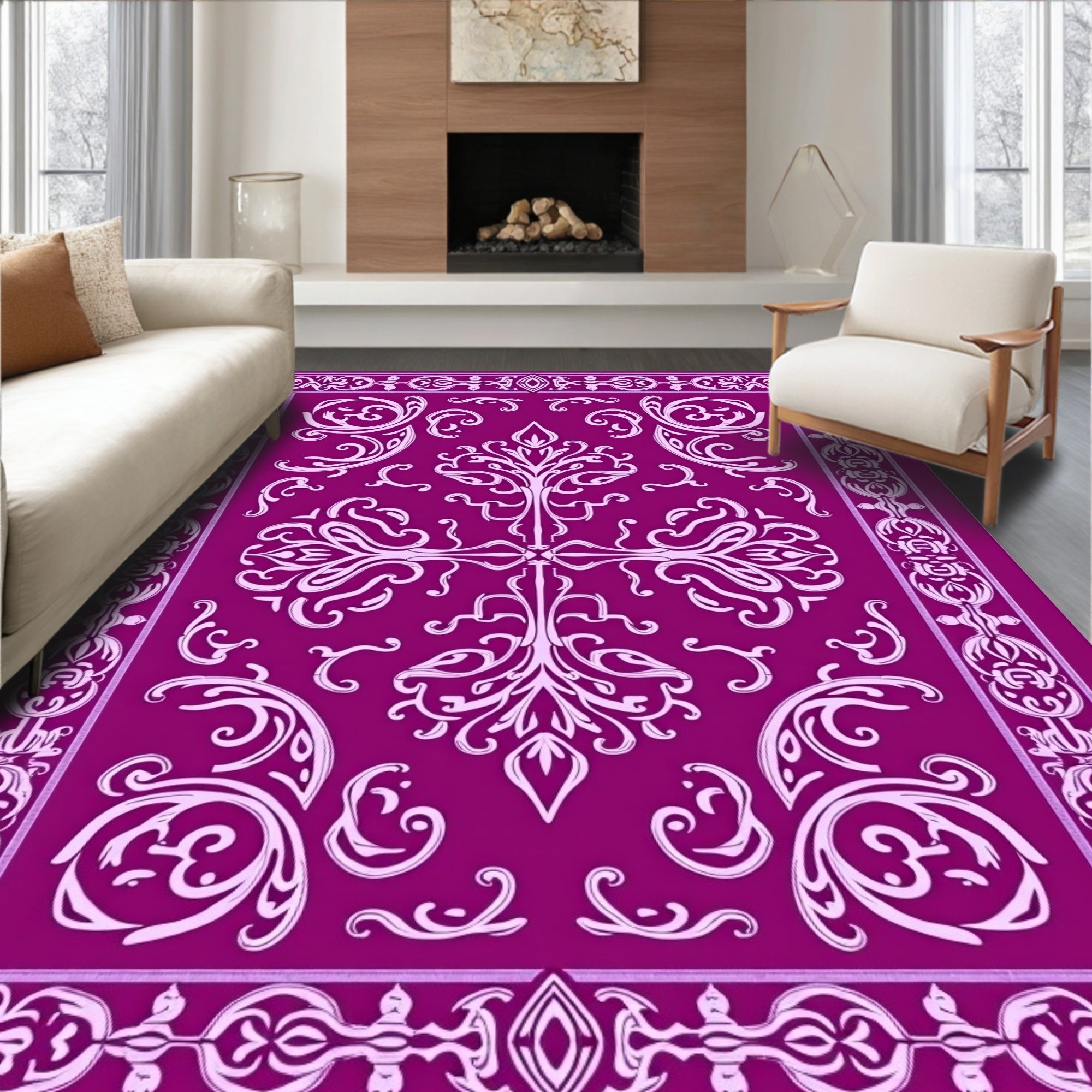 Ornate Magenta Floral Medallion Rug