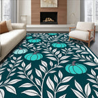 Teal Pumpkin White Foliage Overlay Rug