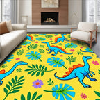 Bright Yellow Dinosaur Floral Foliage Rug