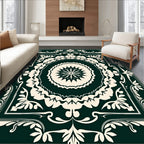 Forest Green Cream Floral Medallion Rug