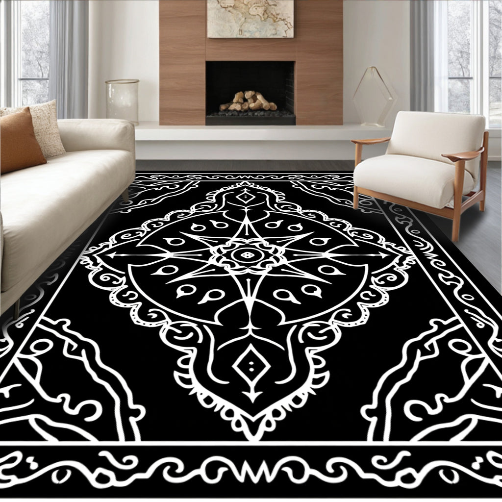 Monochromatic Celestial Starburst Mandala Rug