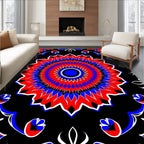 Vivid Red Blue Black Floral Mandala Rug