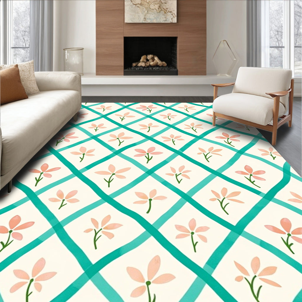 Coral Blossom Lattice Rug