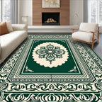 Dark Emerald Floral Medallion Border Rug