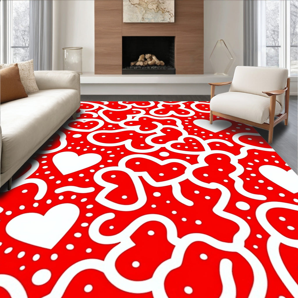 Bold Red White Heart Scatter Rug