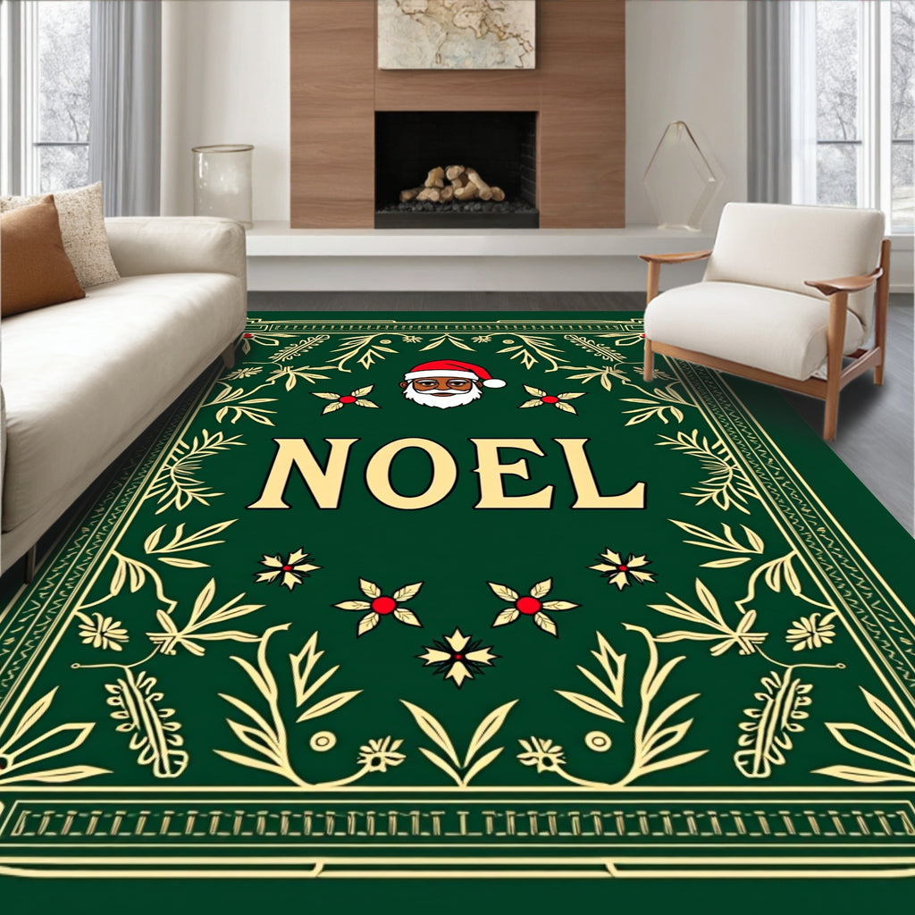 Festive Green Noel Santa Portrait Rug