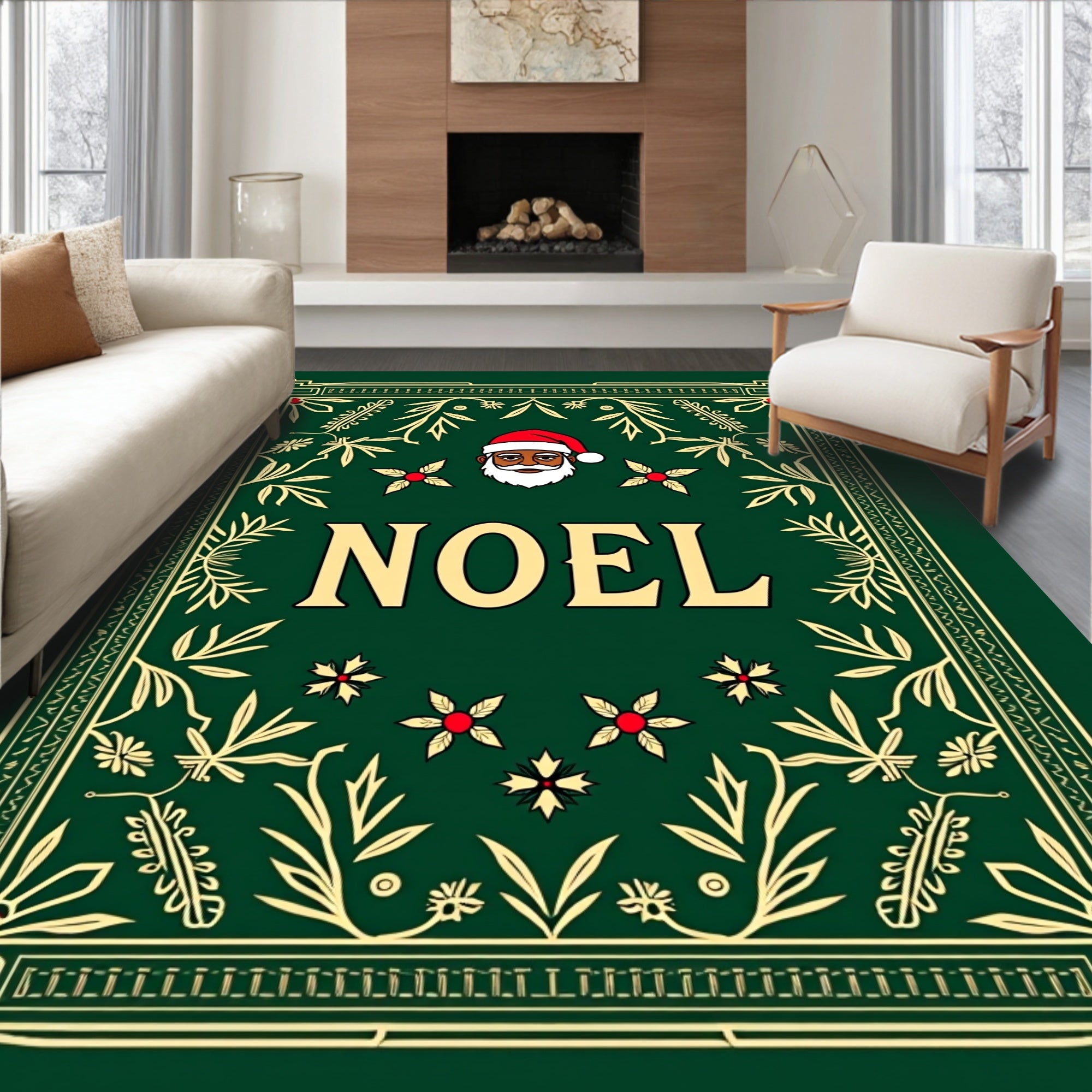 Festive Green Noel Santa Portrait Rug