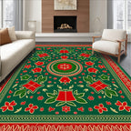 Red Green Floral Medallion Bordered Rug