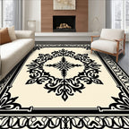 Black Ivory Ornate Medallion Square Rug