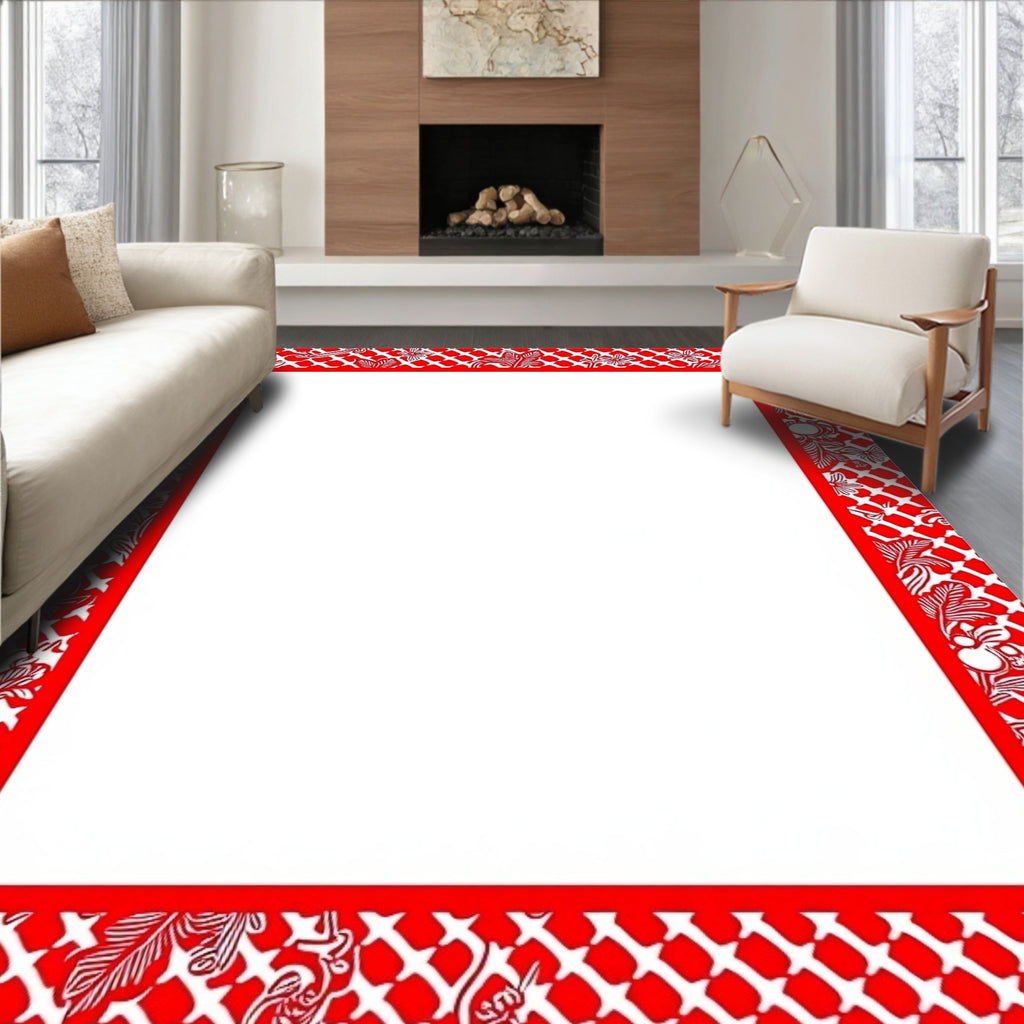 Bold Red Floral Lattice Rug
