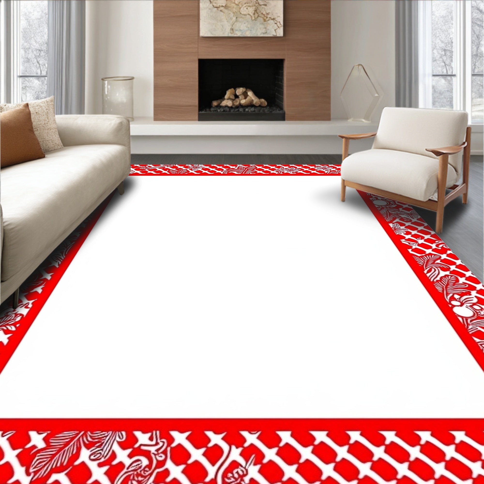 Bold Red Floral Lattice Rug