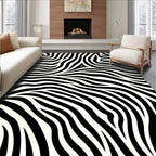 Abstract Wave Black White Animal Stripes Rug