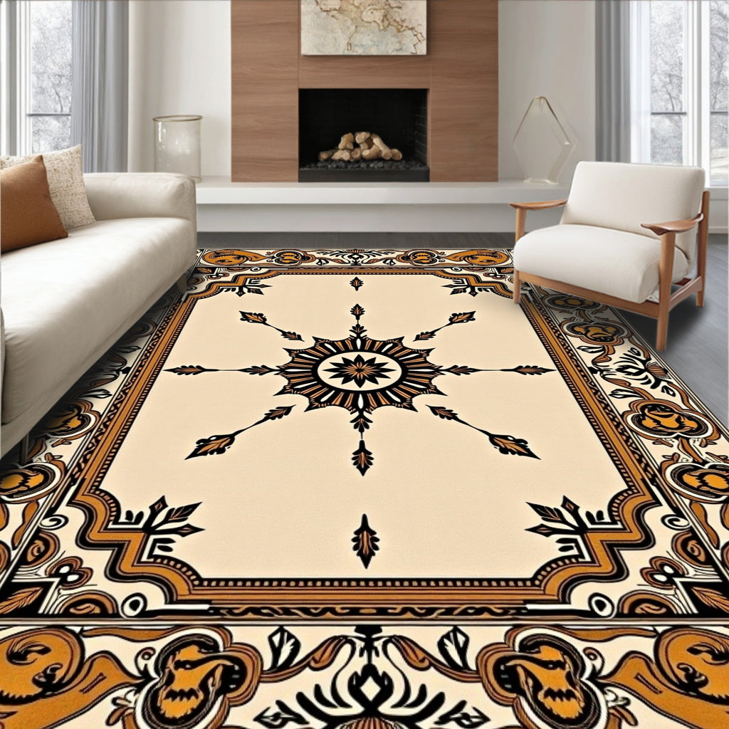 Gold and Black Ornate Sunburst Medallion Rug