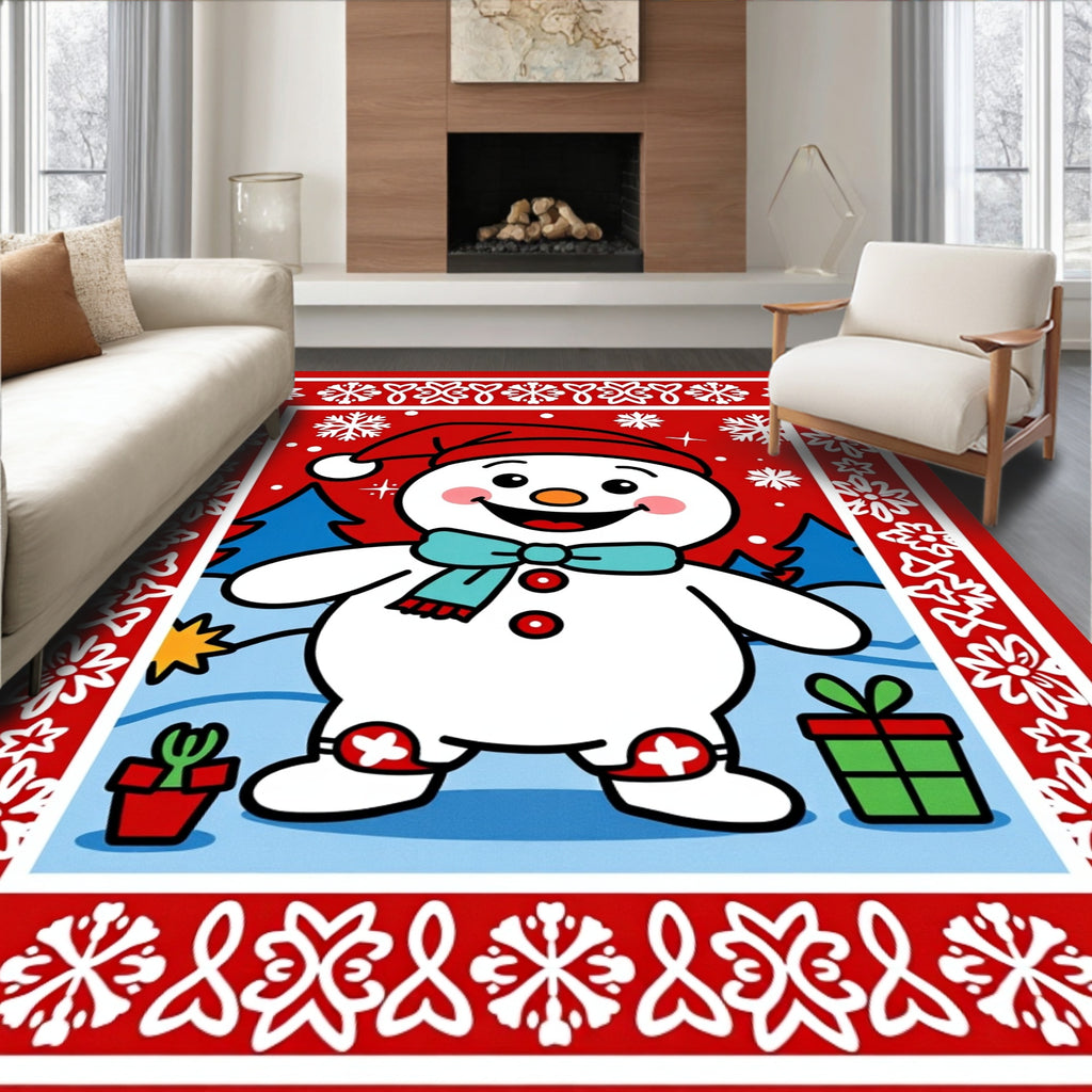 Jolly Snowman With Snowflakes Border Rug
