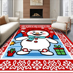 Jolly Snowman With Snowflakes Border Rug