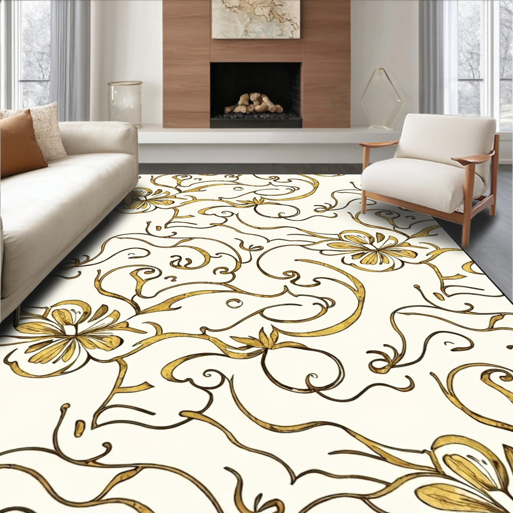Gold Floral Swirl Art Nouveau Rug