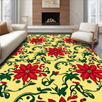 Crimson Poinsettia Vine Yellow Rug