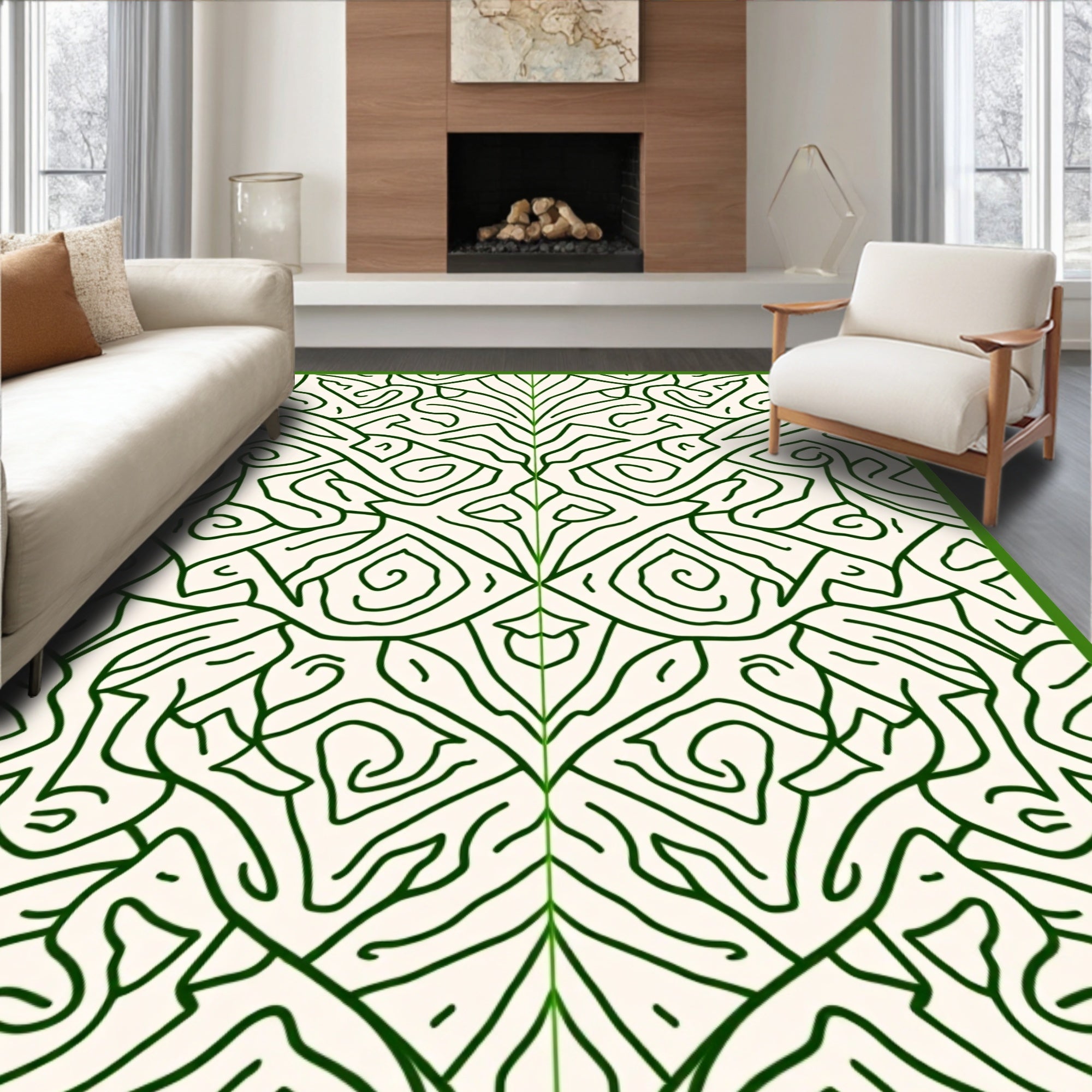 Emerald Green Organic Scrollwork Rug