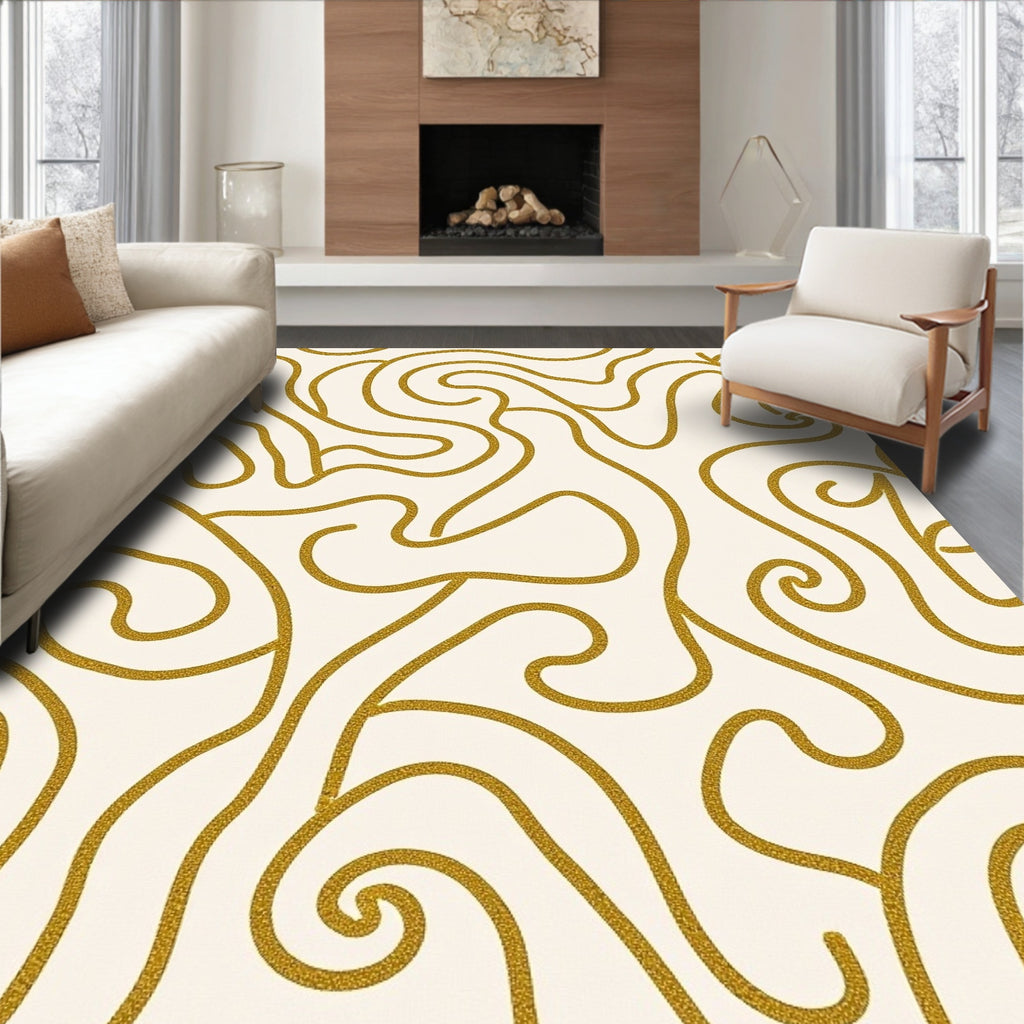 Gold Swirl Abstract Line Rug
