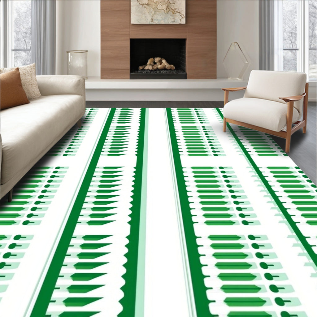 Emerald Green Vertical Stripe Geometric Rug