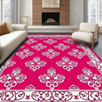 Pink White Elegant Floral Crest Rug