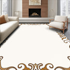 Ornate Golden Floral Scrollwork Border Rug