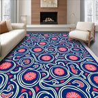 Navy Blue Pink Swirl Medallion Rug