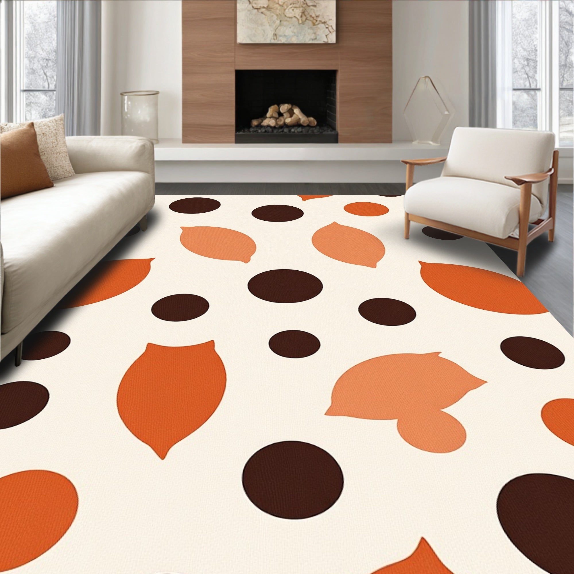 Orange Leaf Brown Dot Contemporary Rug